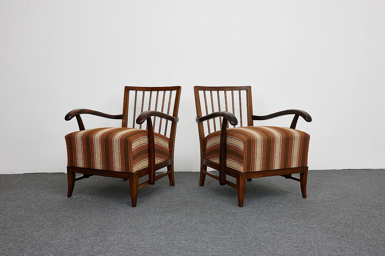 Pair of solid walnut Art Deco armchairs by Gyula Kaesz, 1930s 7