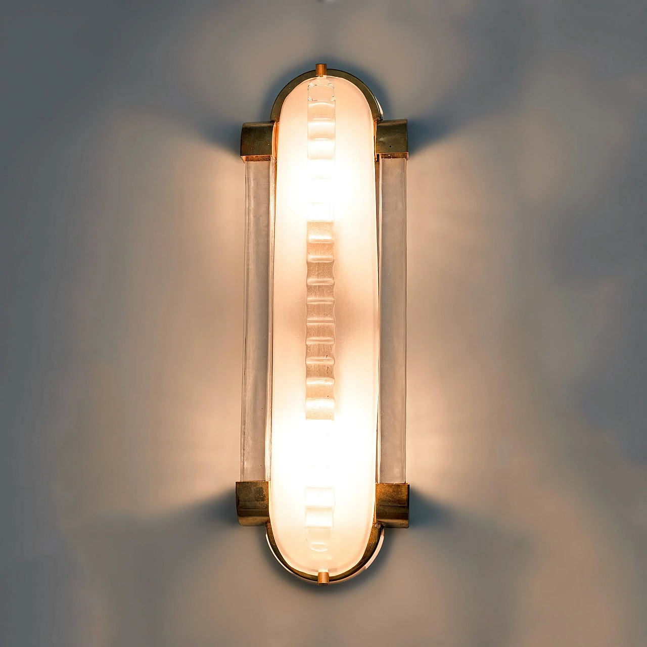 Pair of brass and frosted Murano glass wall lights, 1980s 3