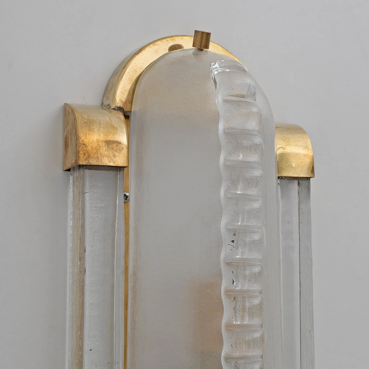 Pair of brass and frosted Murano glass wall lights, 1980s 5