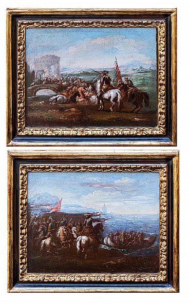 Pietro Graziani, Pair of battle scene, oil on canvas, 17th century