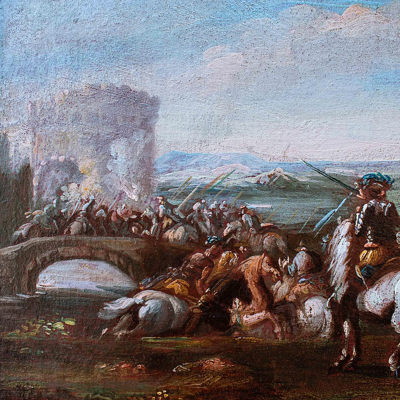 Pietro Graziani, Coppia di scene di battaglia, olio su tela, '600 13