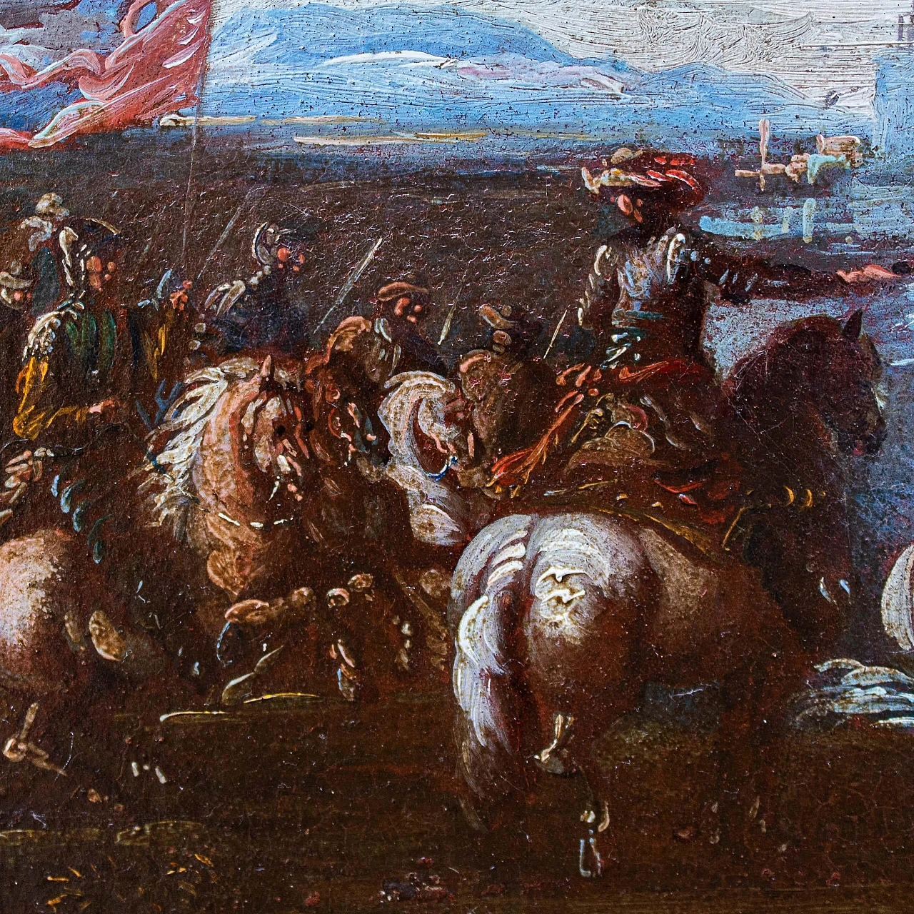 Pietro Graziani, Pair of battle scene, oil on canvas, 17th century 17