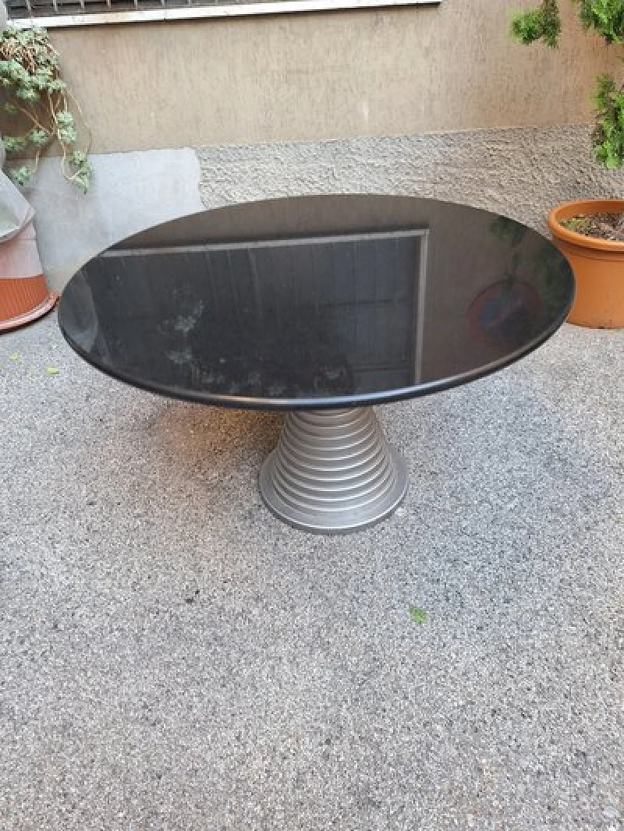 Table in silver wood with black marble top by Carlo de Carli, 1980s 1