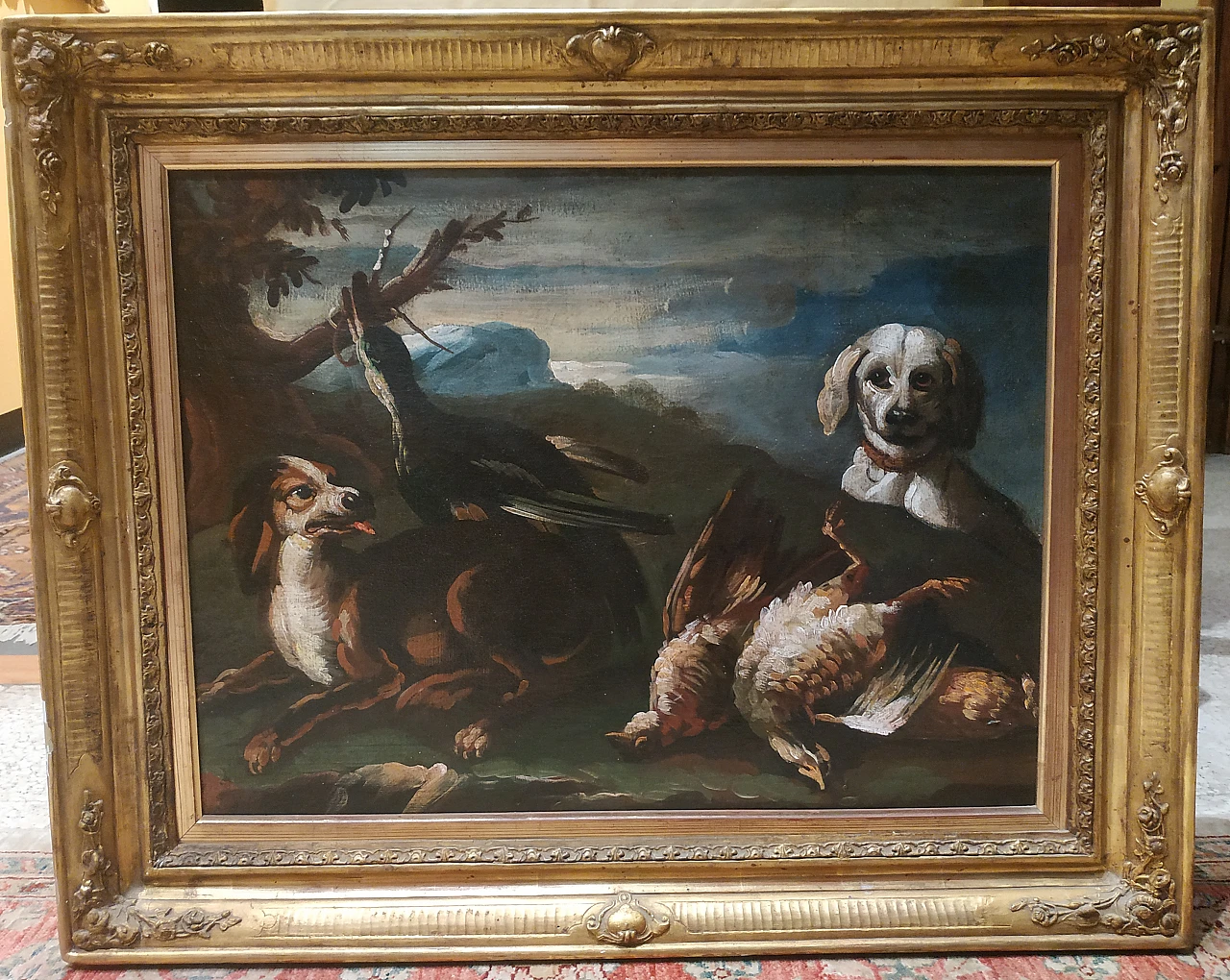 Pair of paintings of farm animals and haunting game, 18th century 6