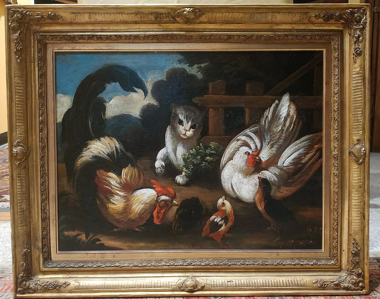 Pair of paintings of farm animals and haunting game, 18th century 14