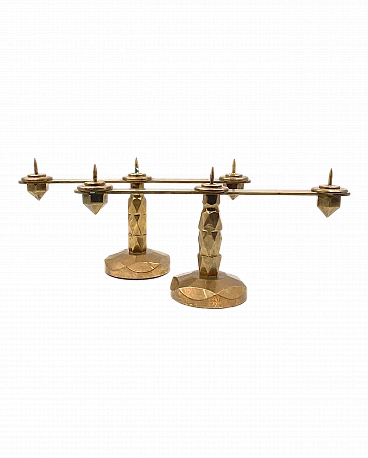 Pair of Brutalist solid brass candelabra, 1970s