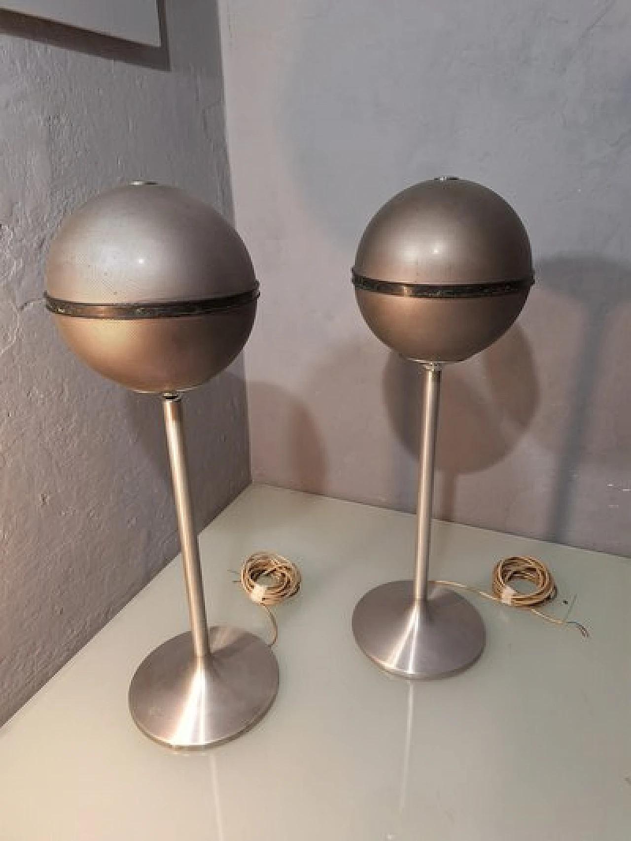 Pair of iron spherical floor speakers from Grunding, 1970s 1