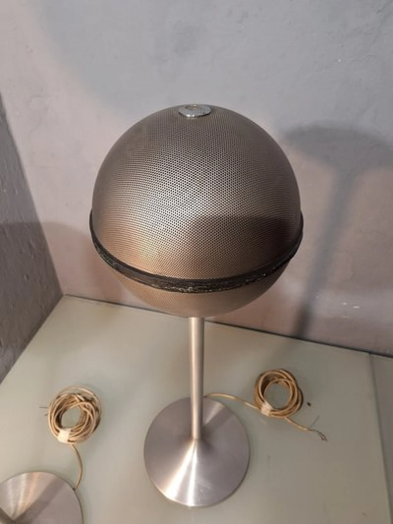 Pair of iron spherical floor speakers from Grunding, 1970s 9