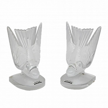 Pair of crystal swallow bookends by Lalique, 1980s