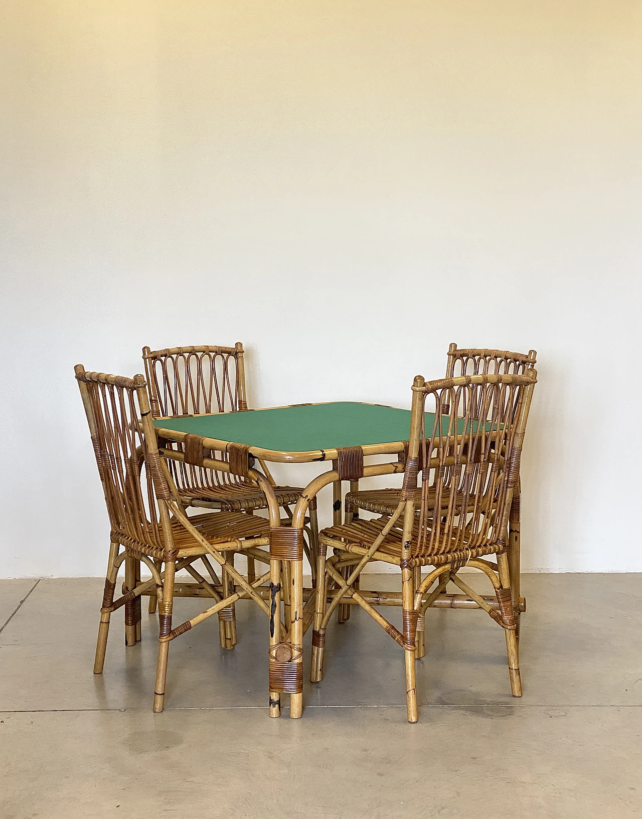 4 Chairs and bamboo card table by G. De Vivo, 1970s 2