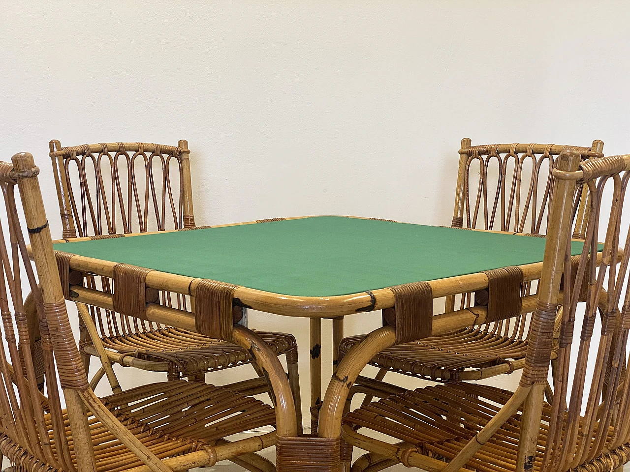 4 Chairs and bamboo card table by G. De Vivo, 1970s 5