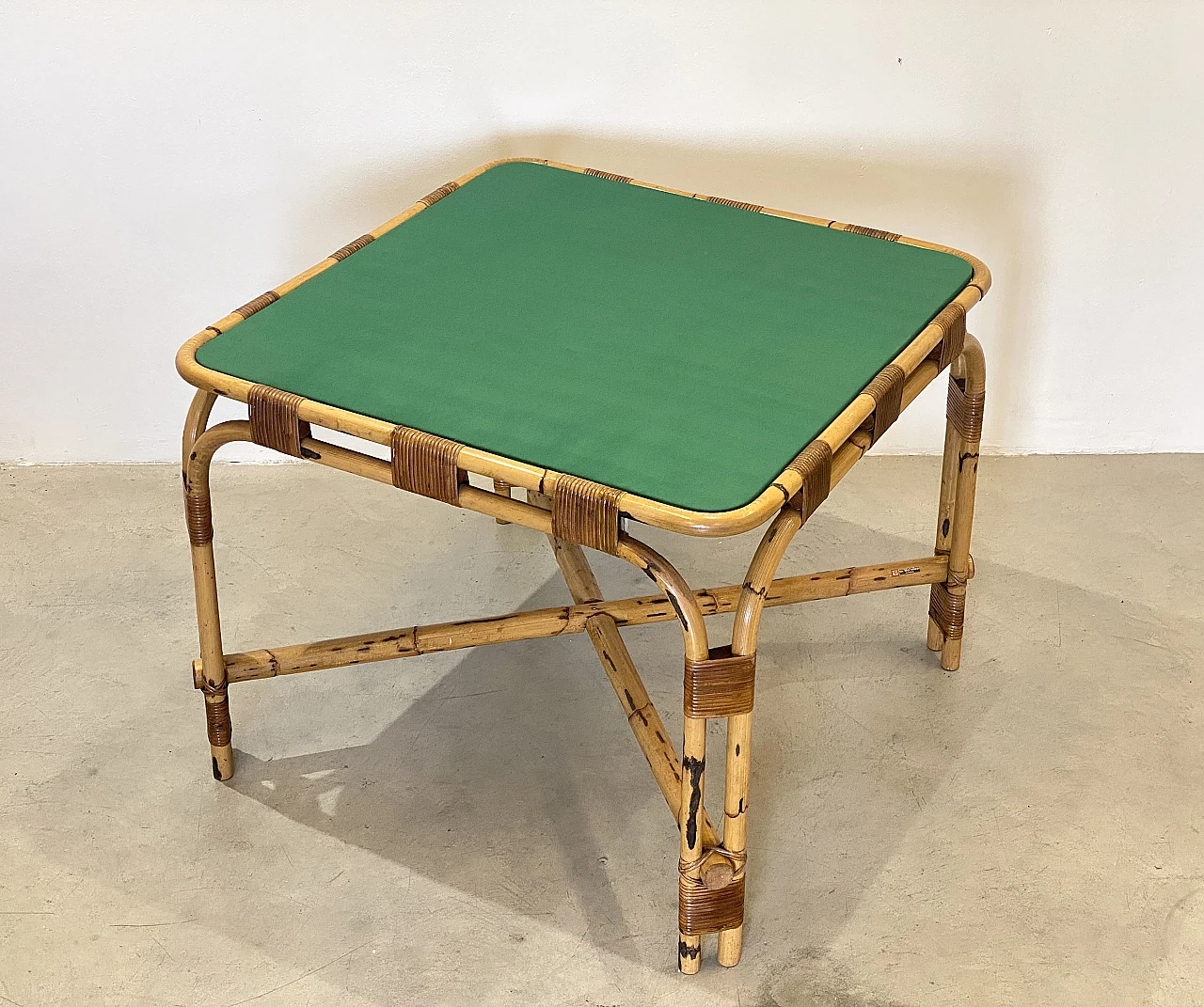 4 Chairs and bamboo card table by G. De Vivo, 1970s 7