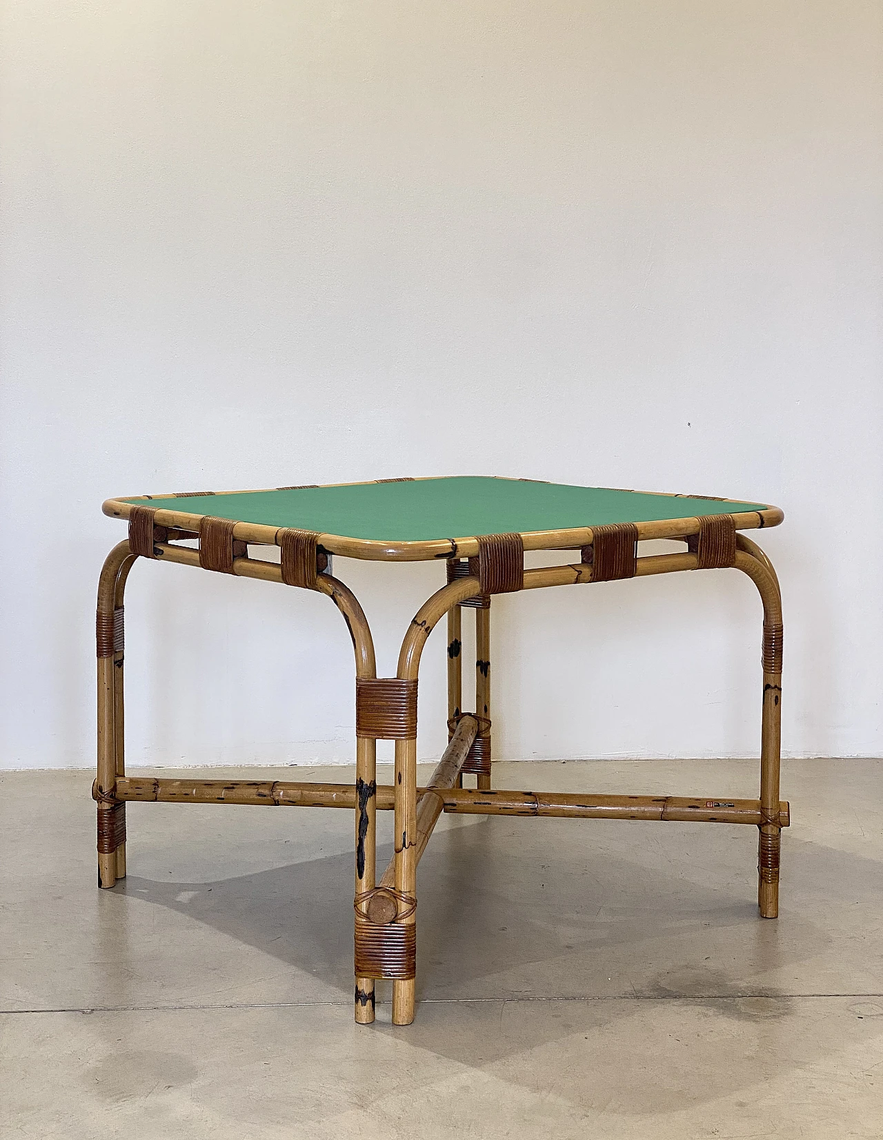 4 Chairs and bamboo card table by G. De Vivo, 1970s 9