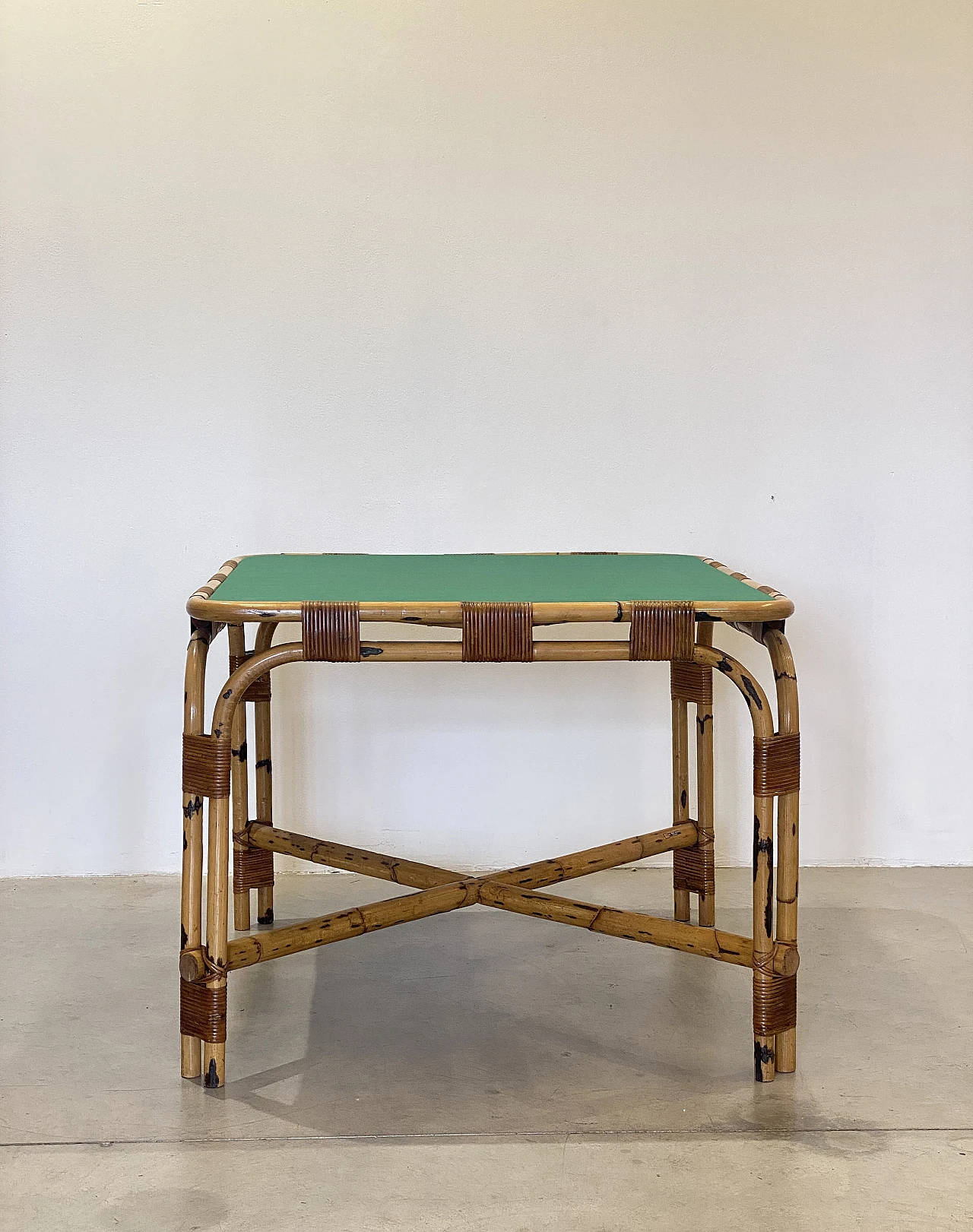 4 Chairs and bamboo card table by G. De Vivo, 1970s 11