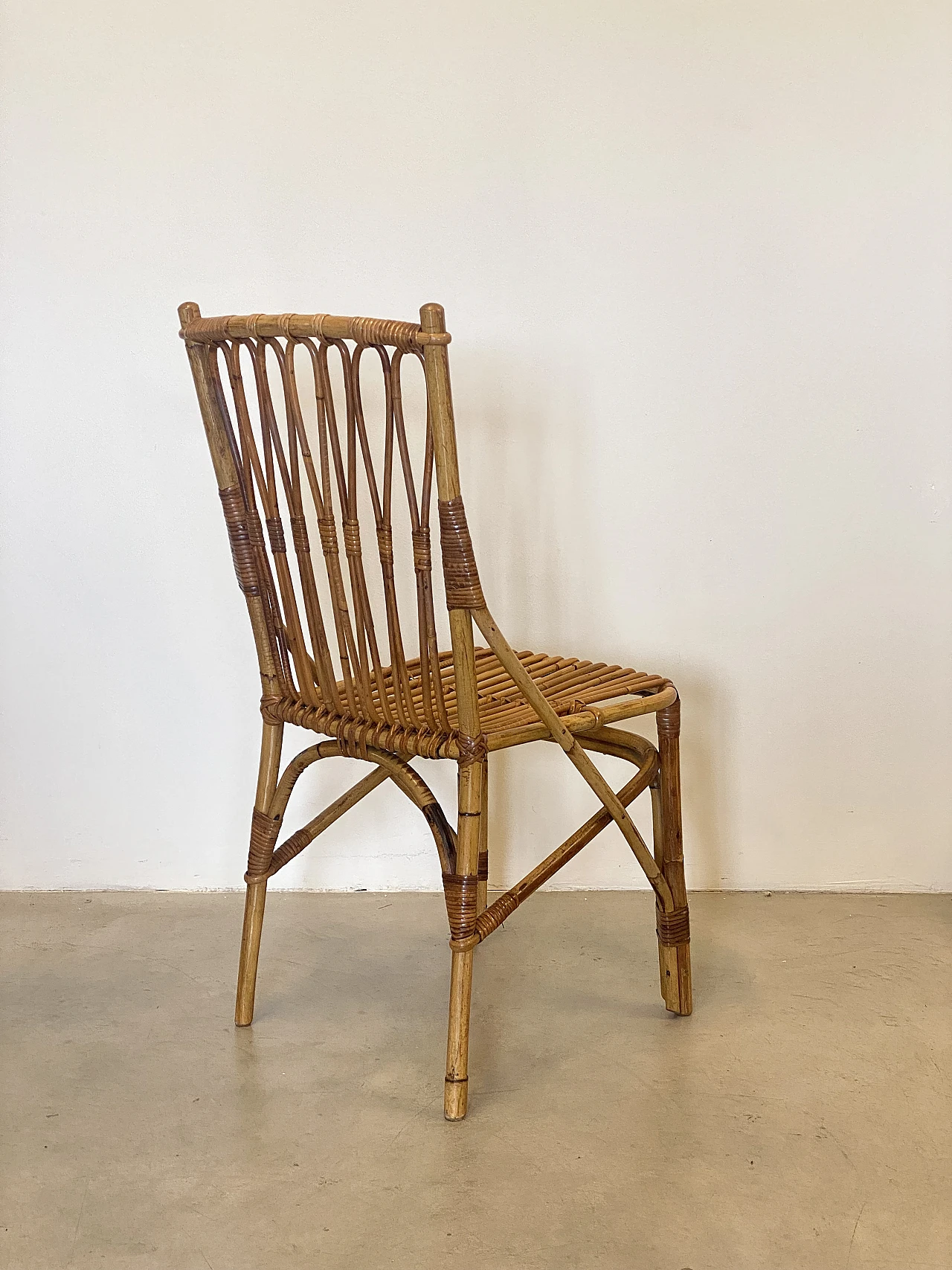 4 Chairs and bamboo card table by G. De Vivo, 1970s 13