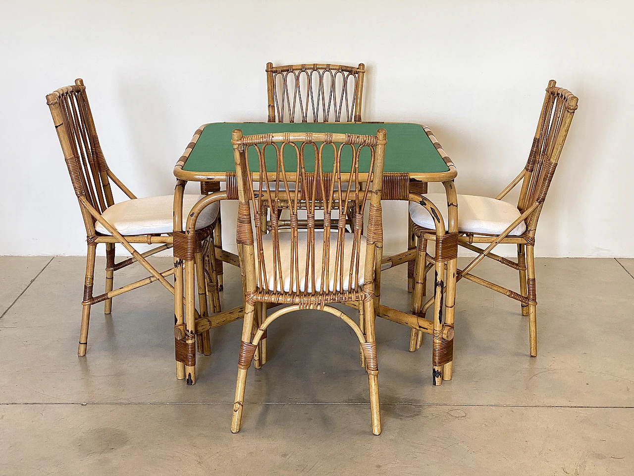 4 Chairs and bamboo card table by G. De Vivo, 1970s 22