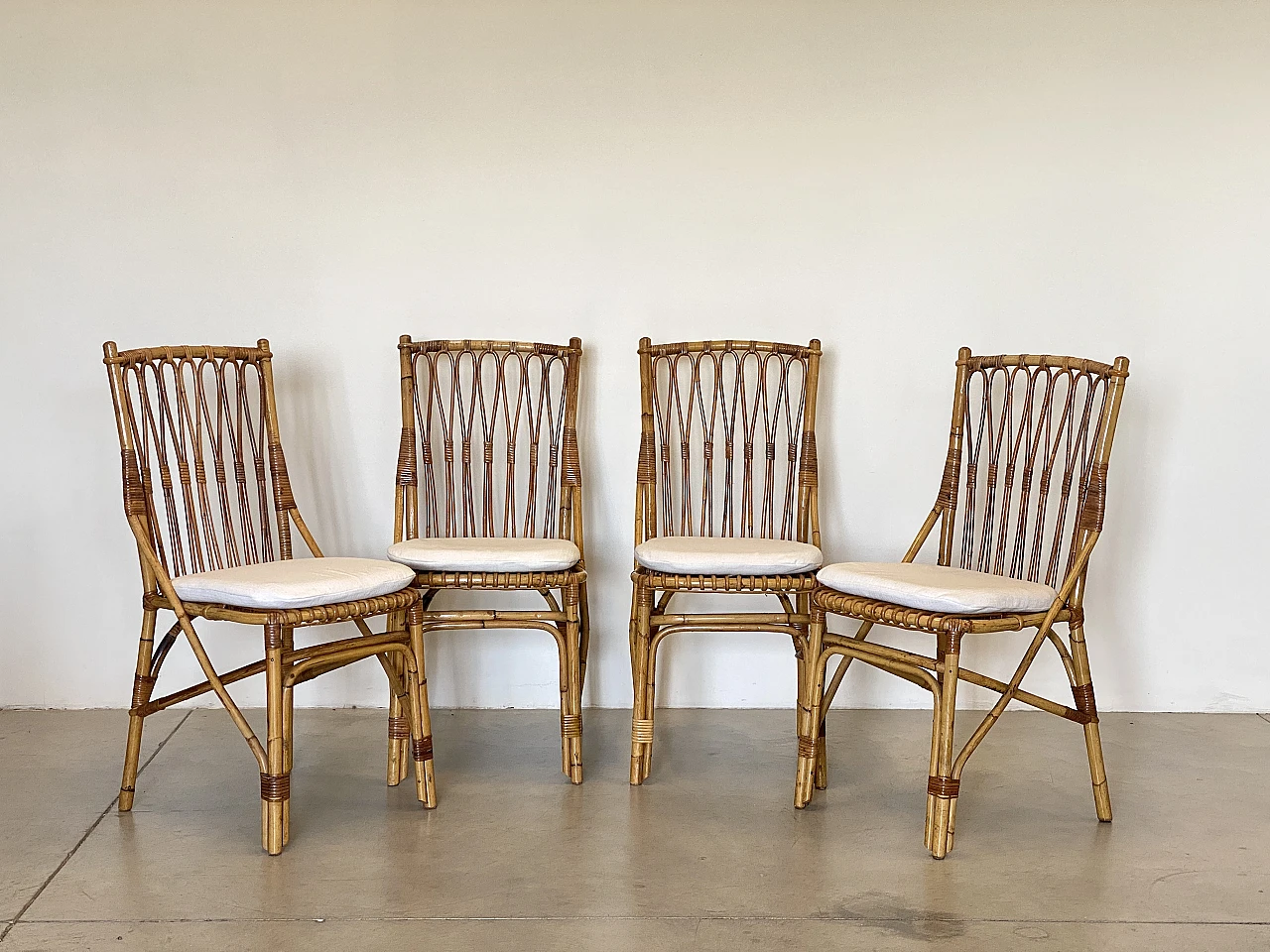 4 Chairs and bamboo card table by G. De Vivo, 1970s 24