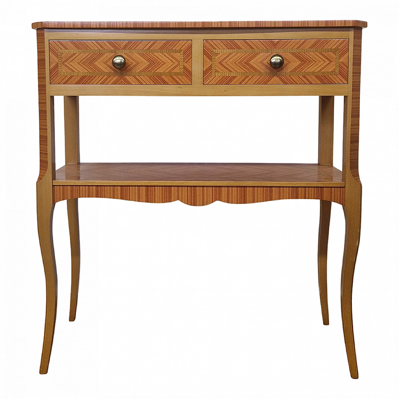 Inlaid wood console with drawers, 1980s 9