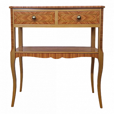 Inlaid wood console with drawers, 1980s