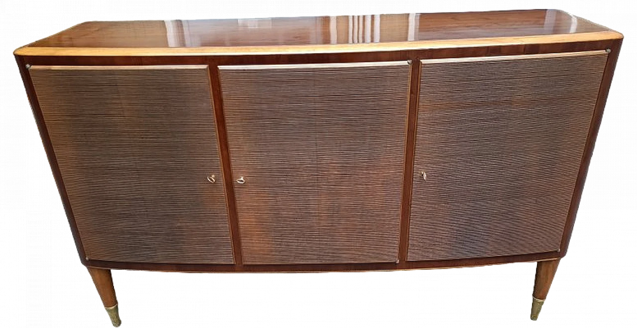 Wooden & brass sideboard with 3 hinged doors by Paolo Buffa, 1940s 22