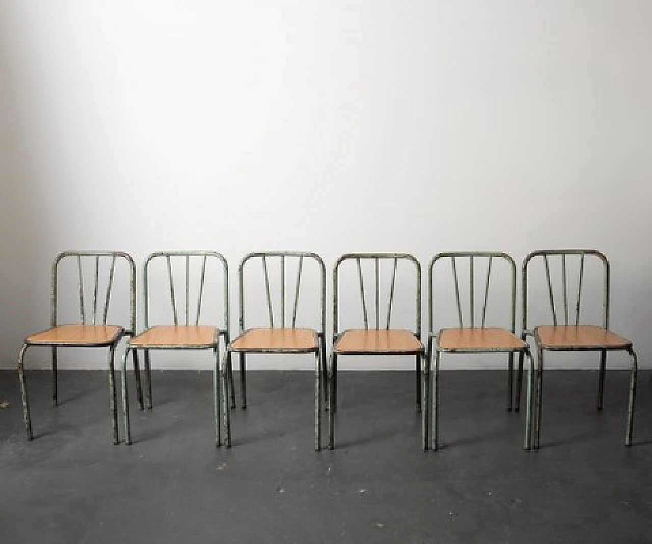 6 Industrial metal and wood chairs, 1960s 1