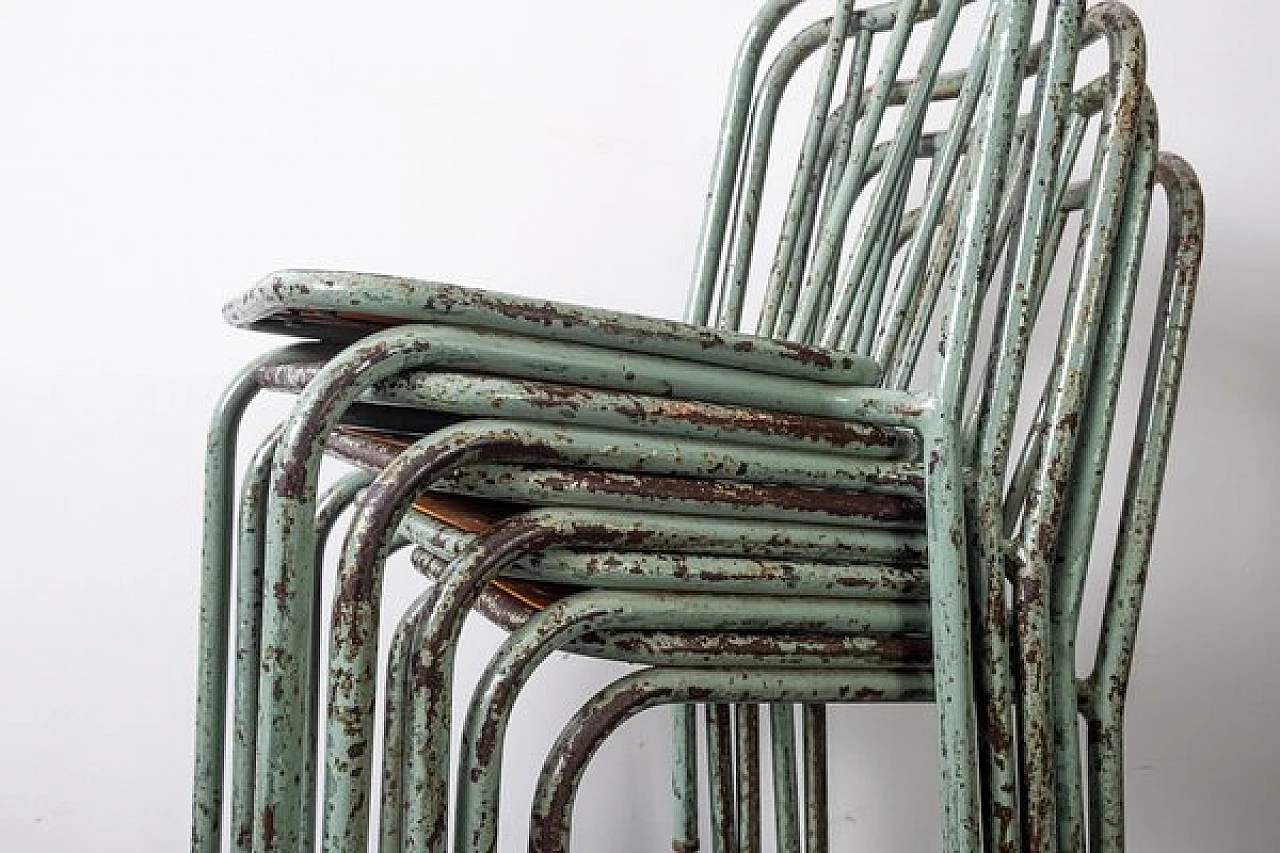 6 Industrial metal and wood chairs, 1960s 4