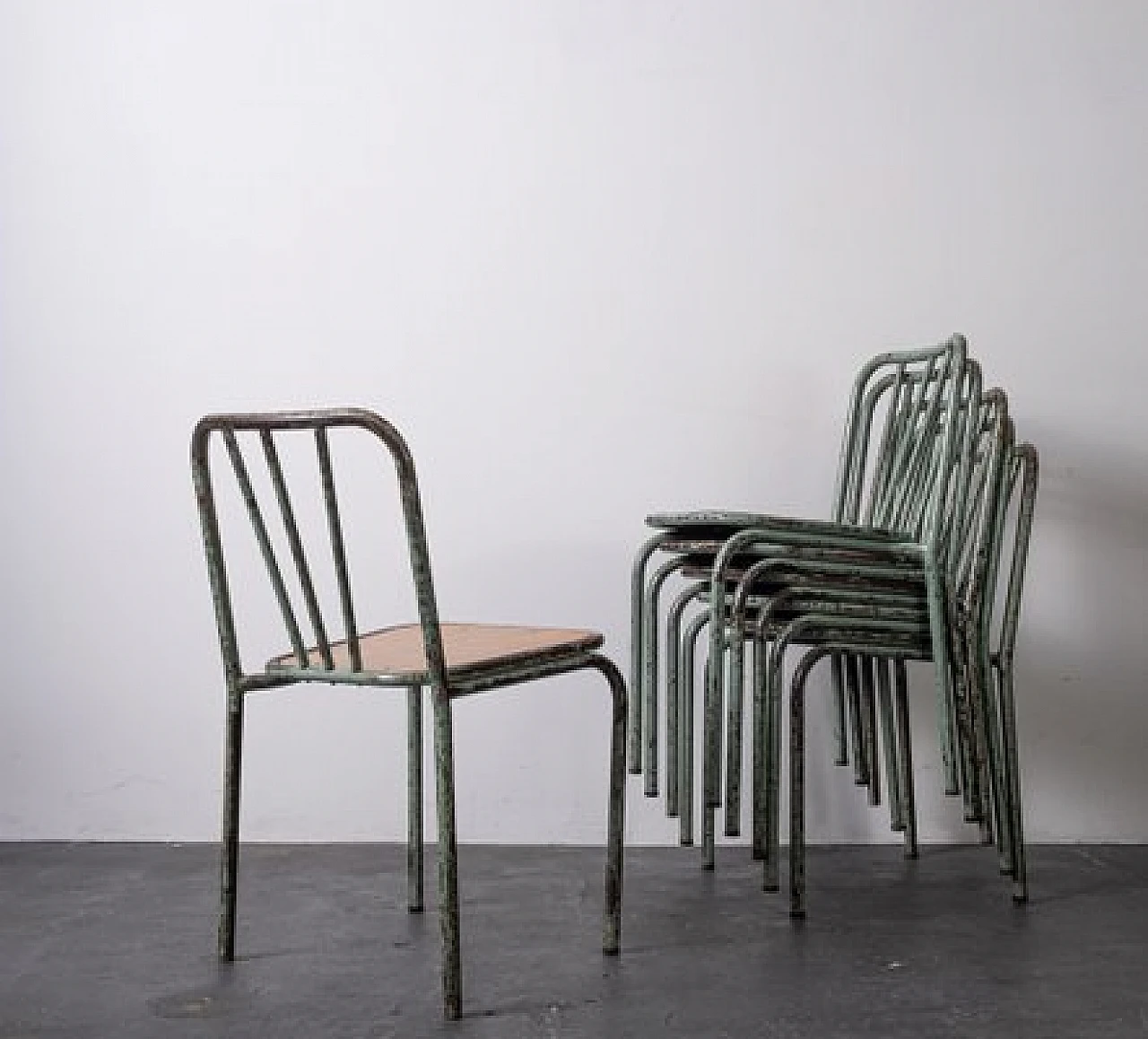 6 Industrial metal and wood chairs, 1960s 5