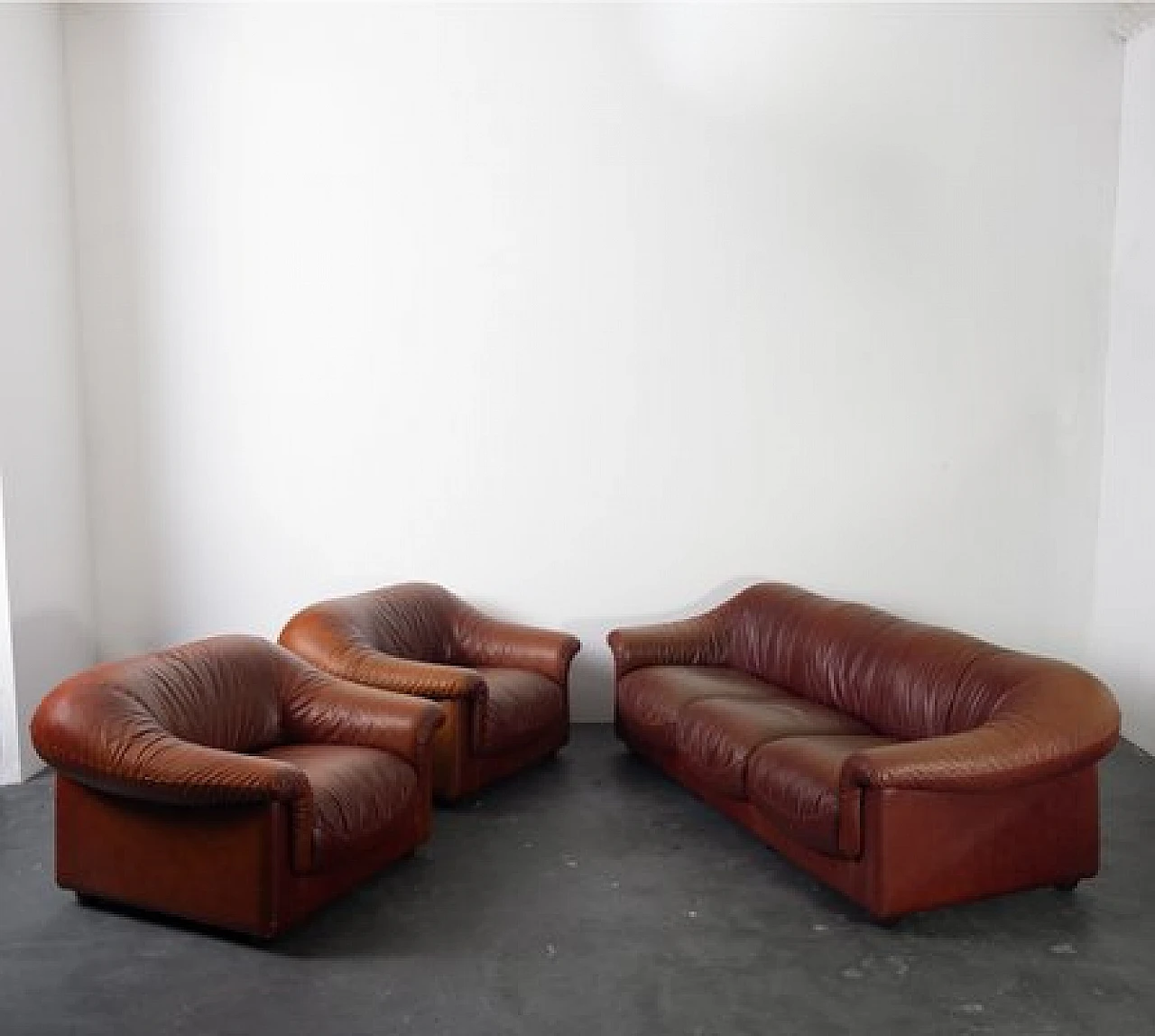 Leather sofa and pair of armchairs, 1970s 14