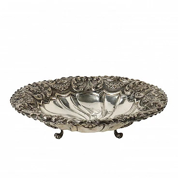 Embossed & chiseled silver centerpiece with wavy edge, 19th century