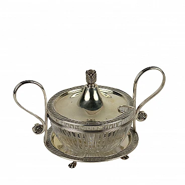 Chiselled silver and crystal sugar bowl