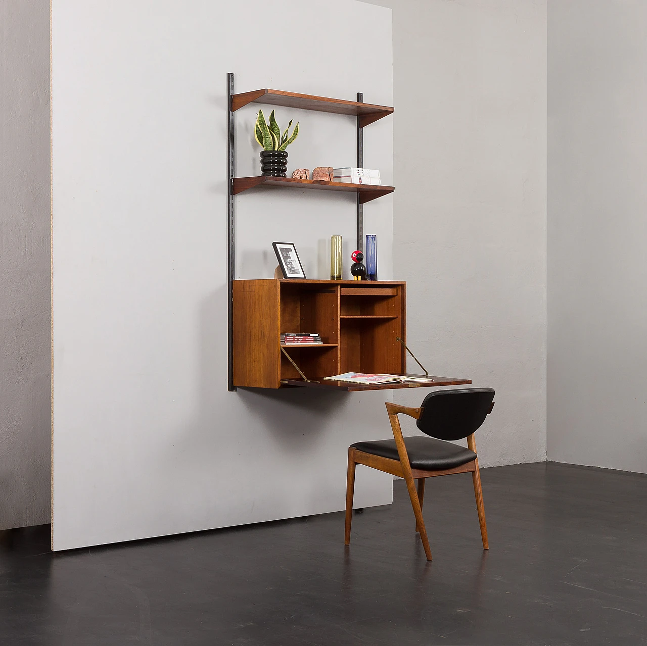 Hanging bookcase with writing desk by Kristiansen for FM Møbler, 1960s 4