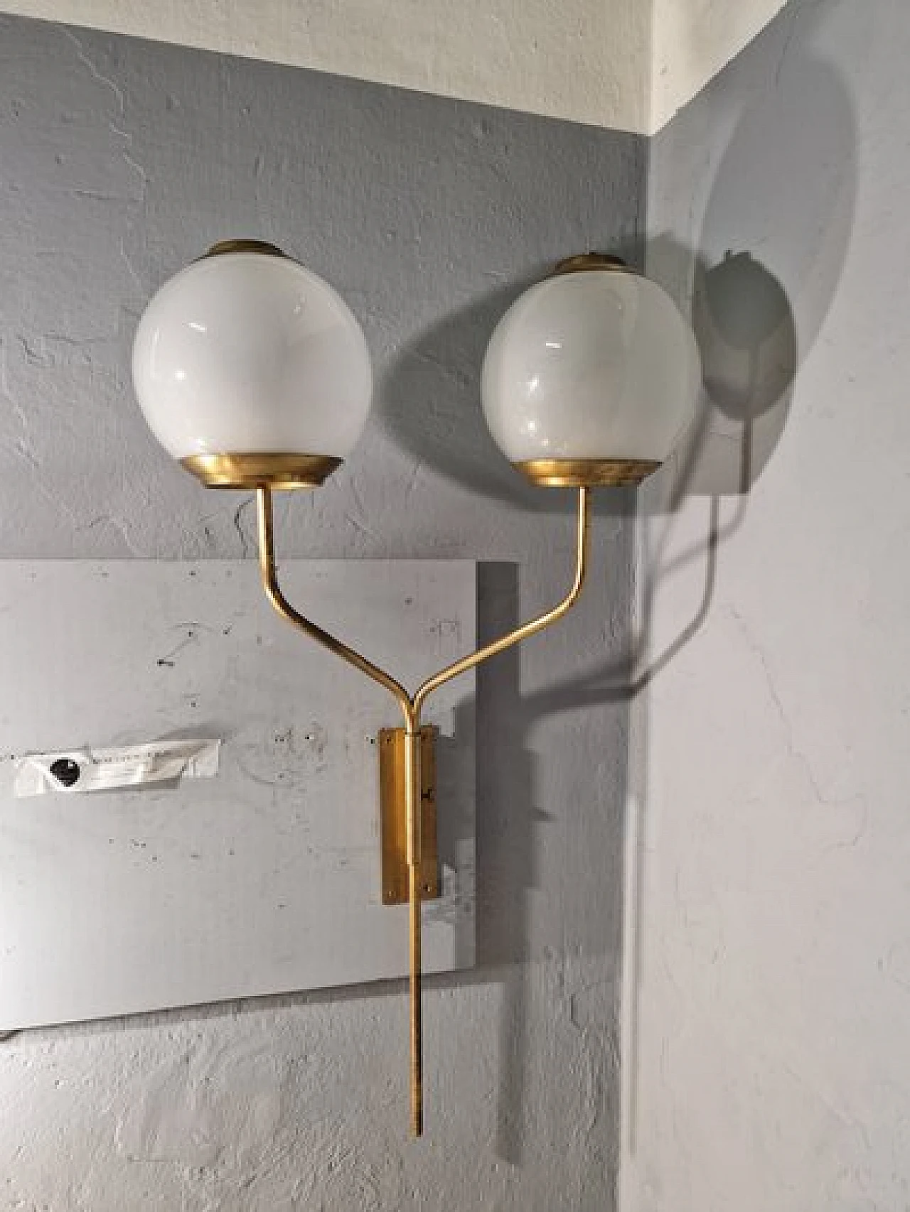 2-Light applique in brass & glass by Dominioni for Azucena, 1950s 1