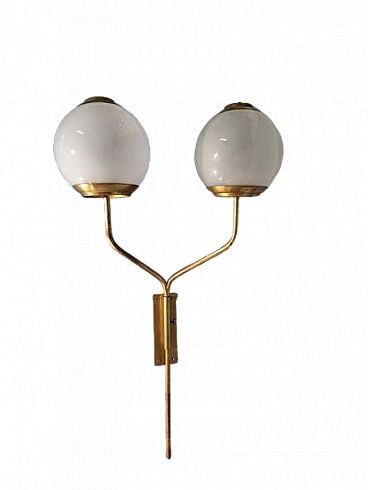 Applique a 2 luci in ottone e vetro di Dominioni per Azucena, anni '50