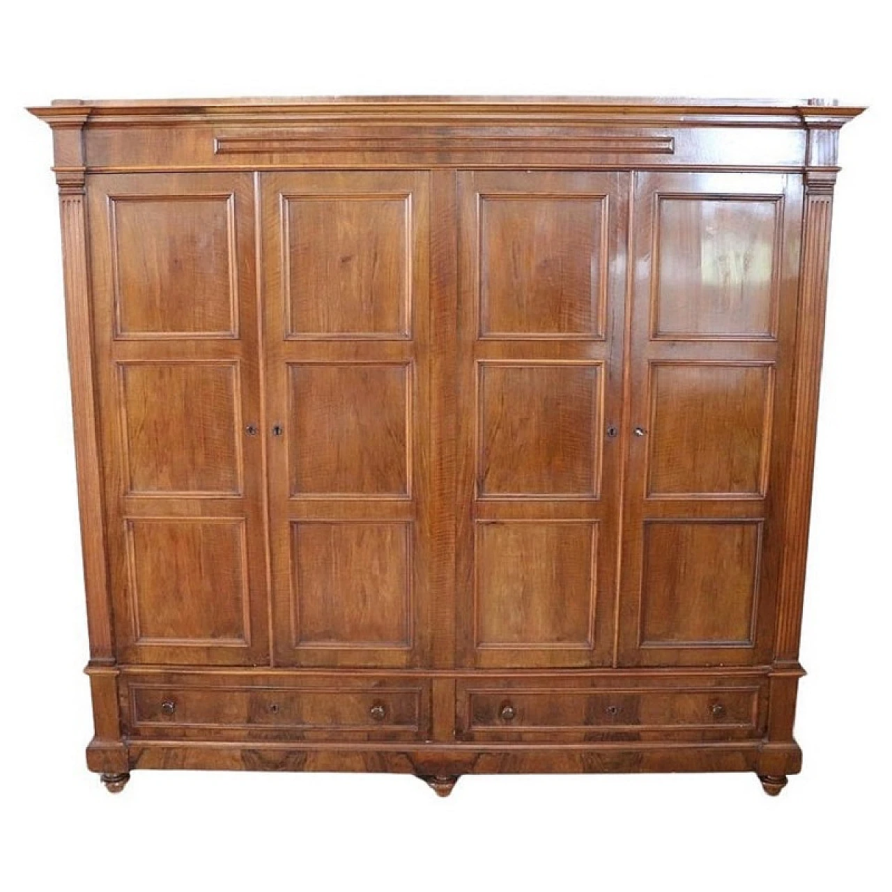 Four-door wardrobe in solid walnut, second half of the 19th century 1