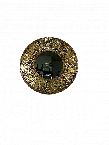 Round gilded metal wall mirror, 1970s