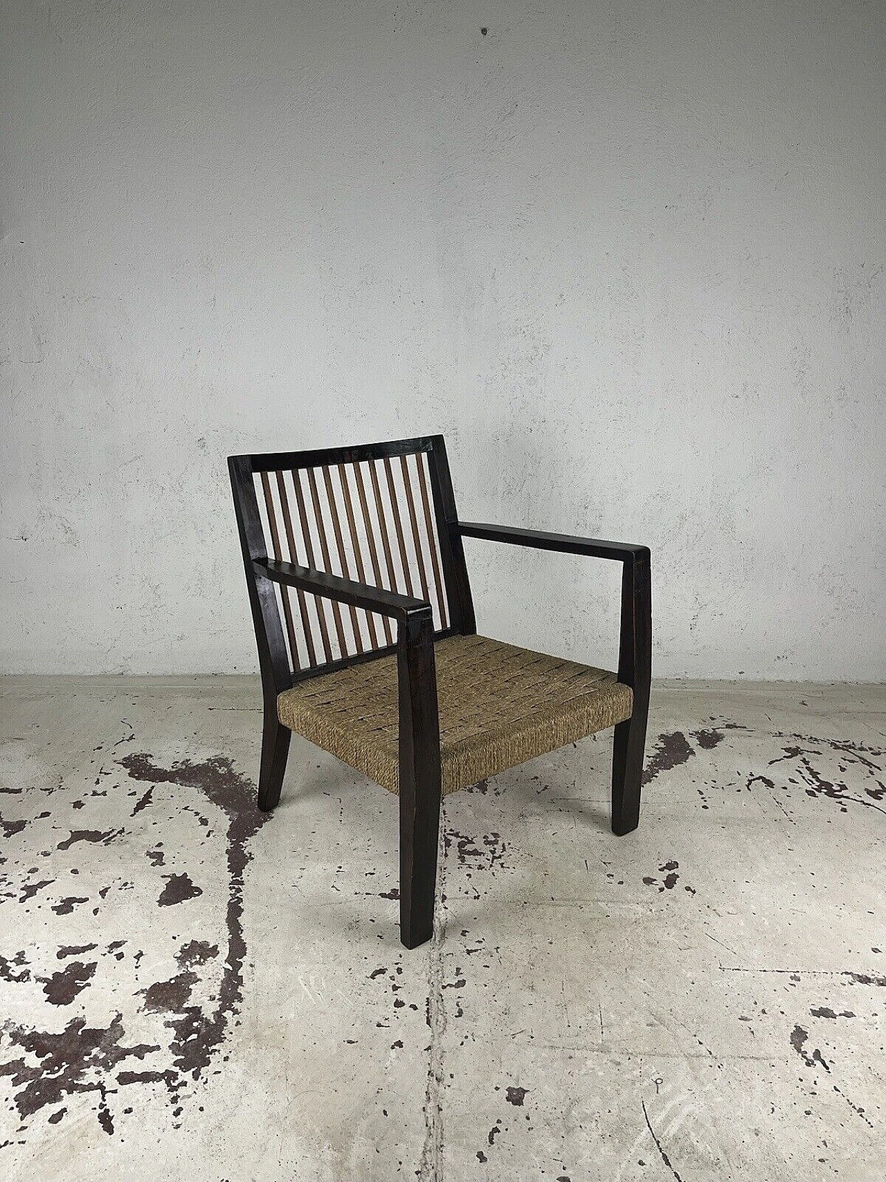 Wood and woven rope armchair, 1950s 1