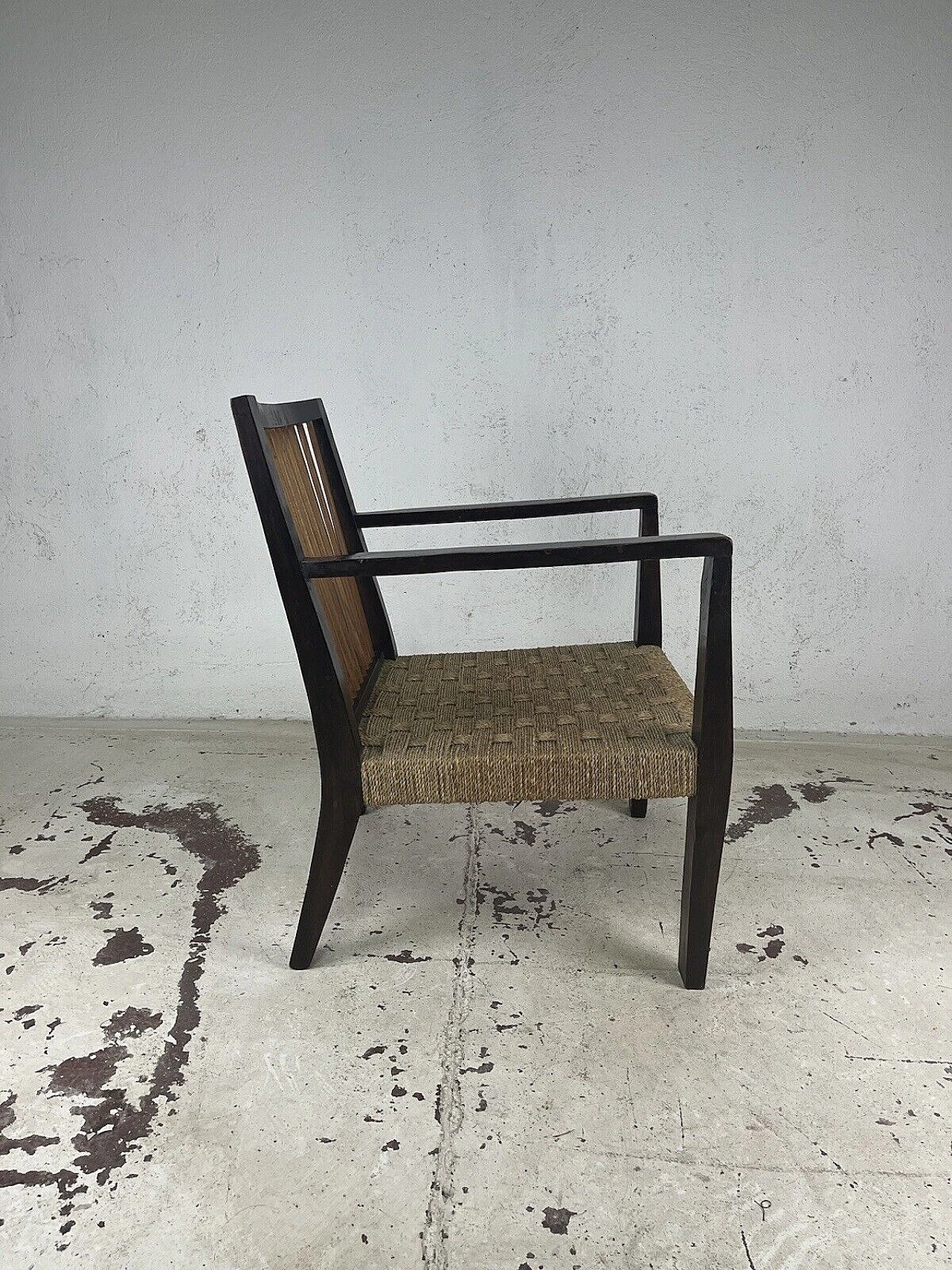 Wood and woven rope armchair, 1950s 11