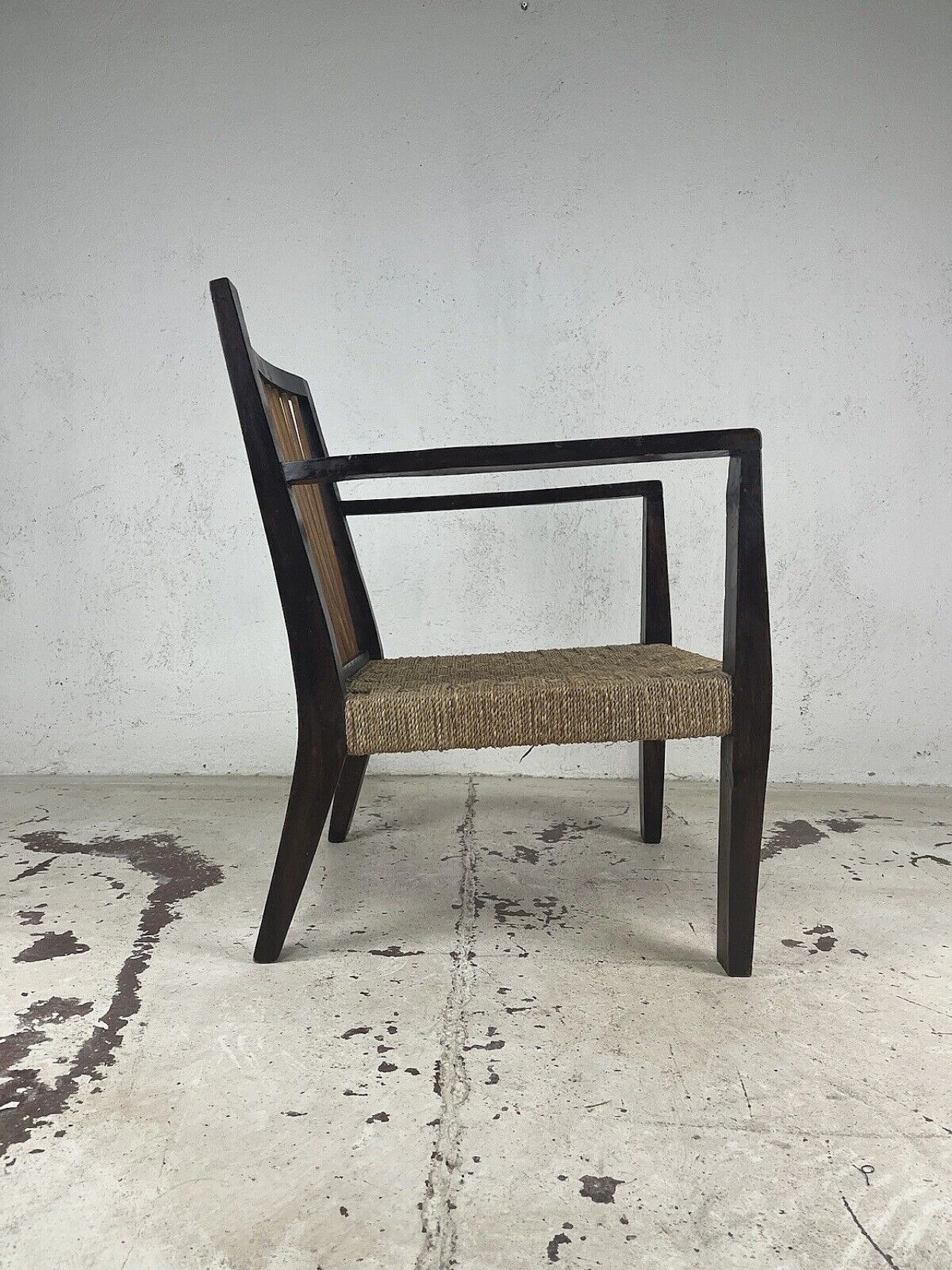 Wood and woven rope armchair, 1950s 12