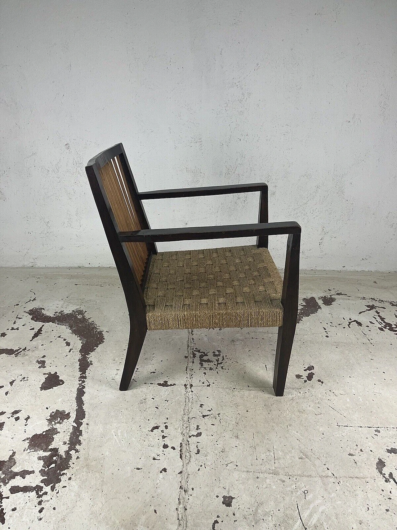 Wood and woven rope armchair, 1950s 13