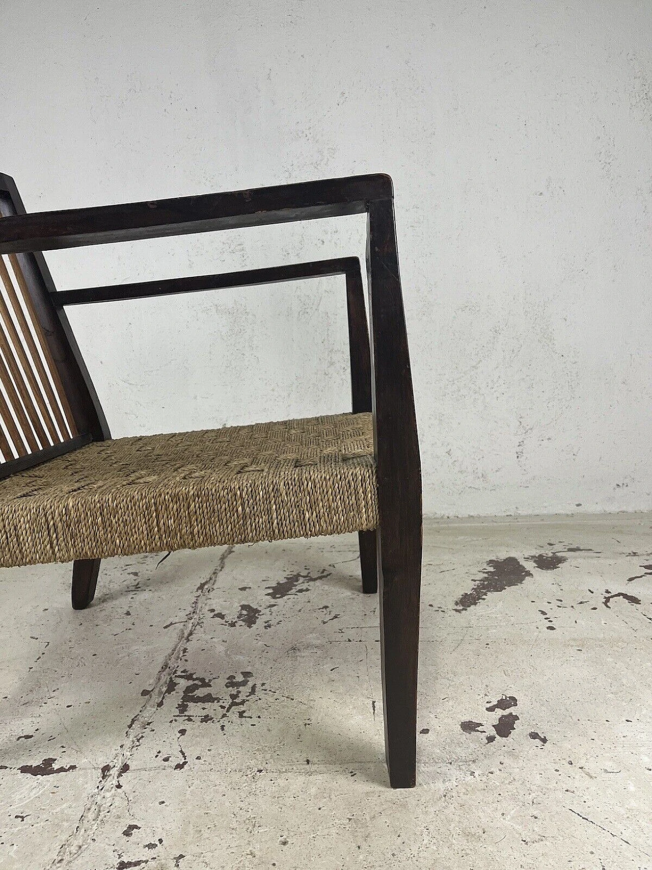 Wood and woven rope armchair, 1950s 14