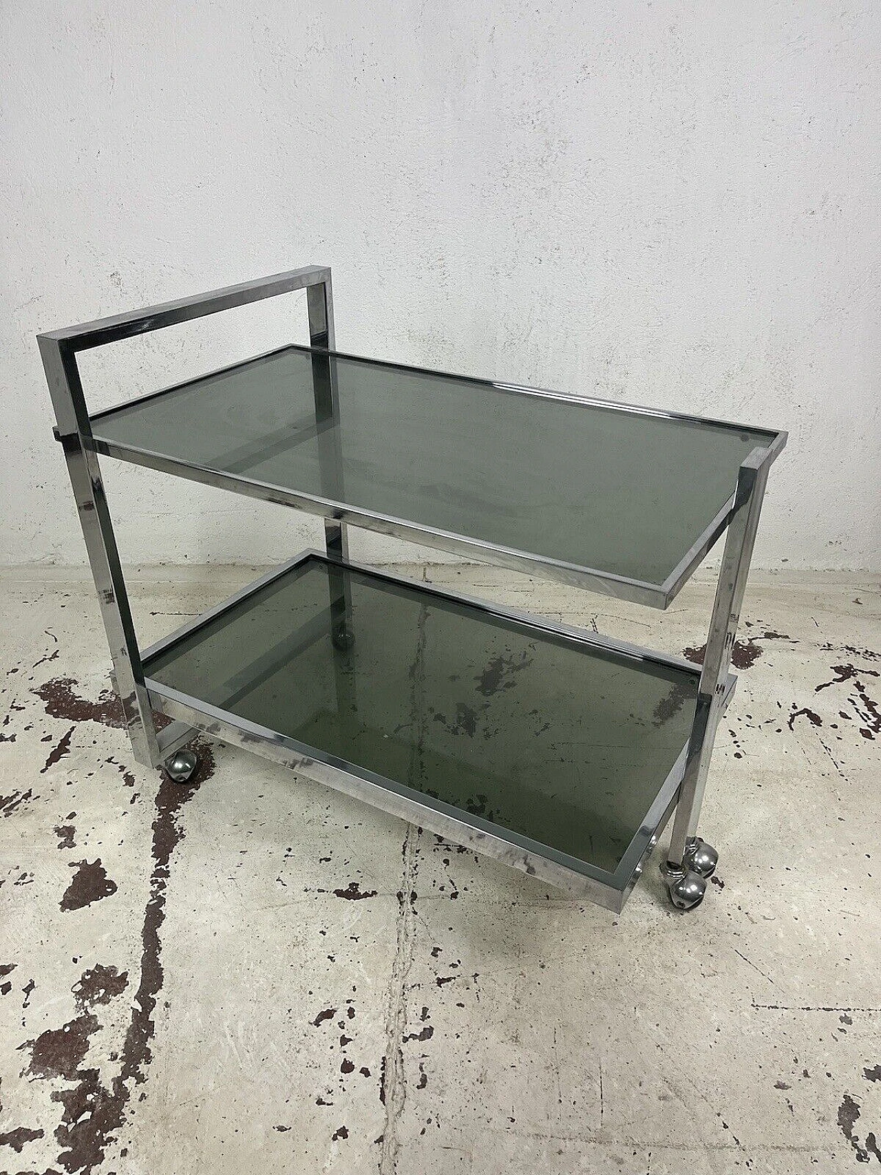 Chromed metal and smoked glass bar cart, 1970s 2