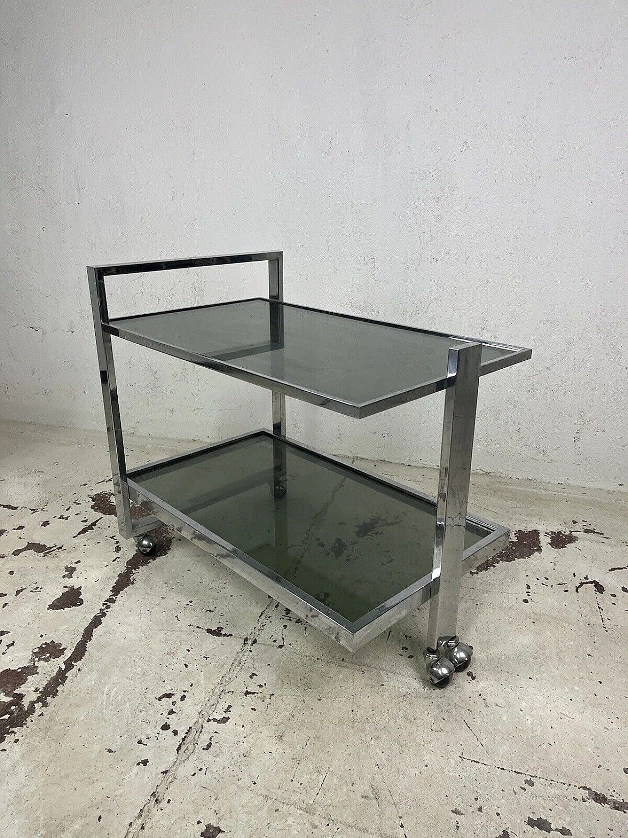 Chromed metal and smoked glass bar cart, 1970s 3