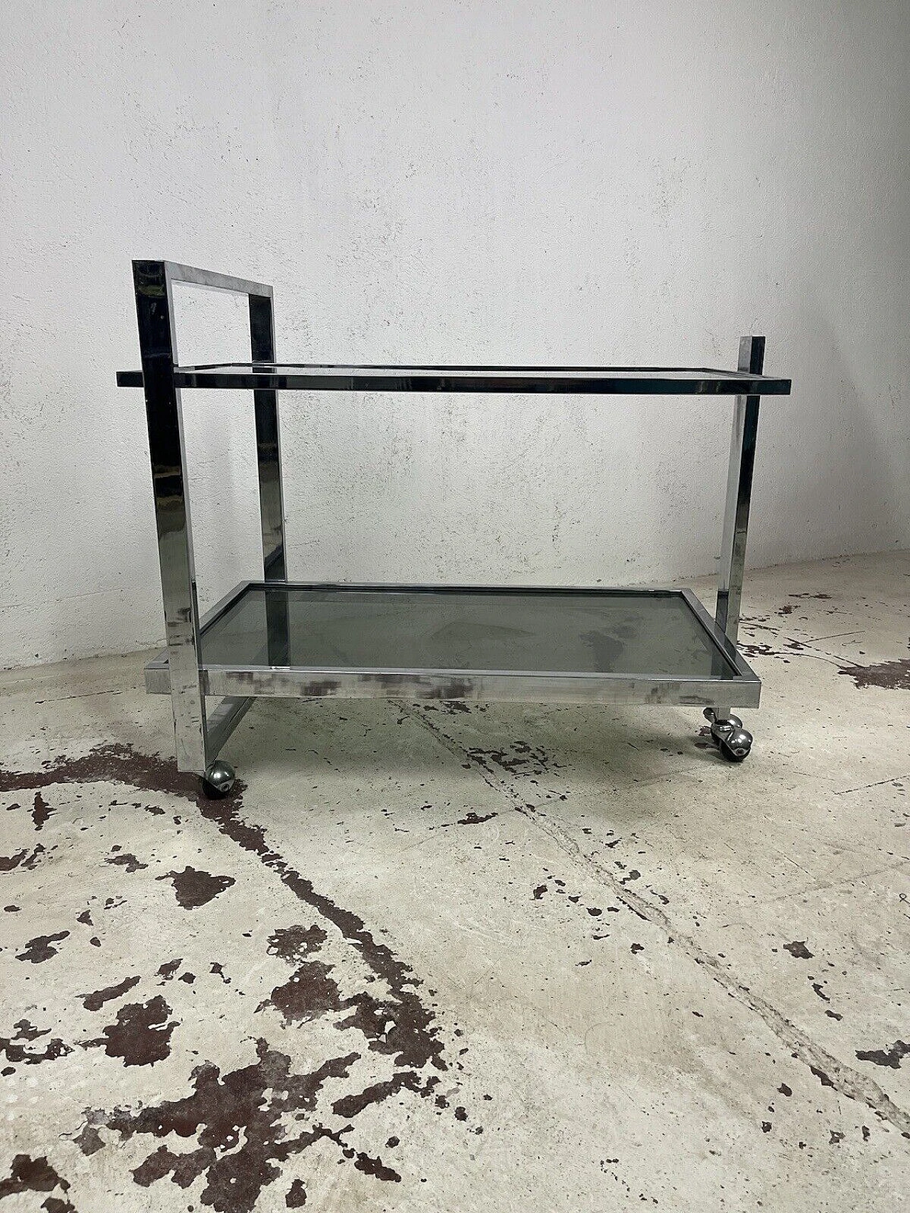 Chromed metal and smoked glass bar cart, 1970s 10