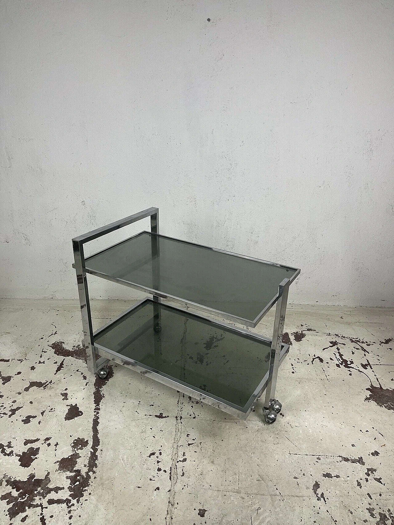 Chromed metal and smoked glass bar cart, 1970s 12