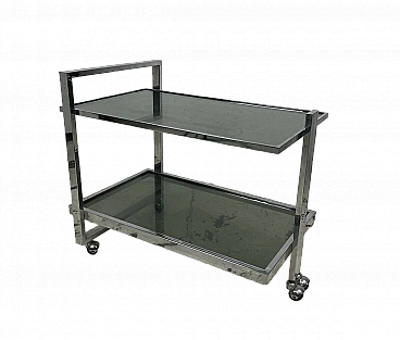 Chromed metal and smoked glass bar cart, 1970s