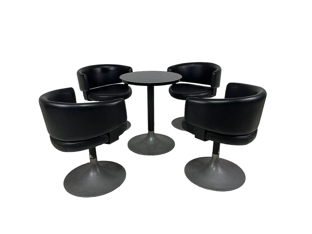 4 Space Age armchairs and side table in vinyl and metal, 1960s 16