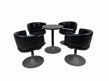 4 Space Age armchairs and side table in vinyl and metal, 1960s