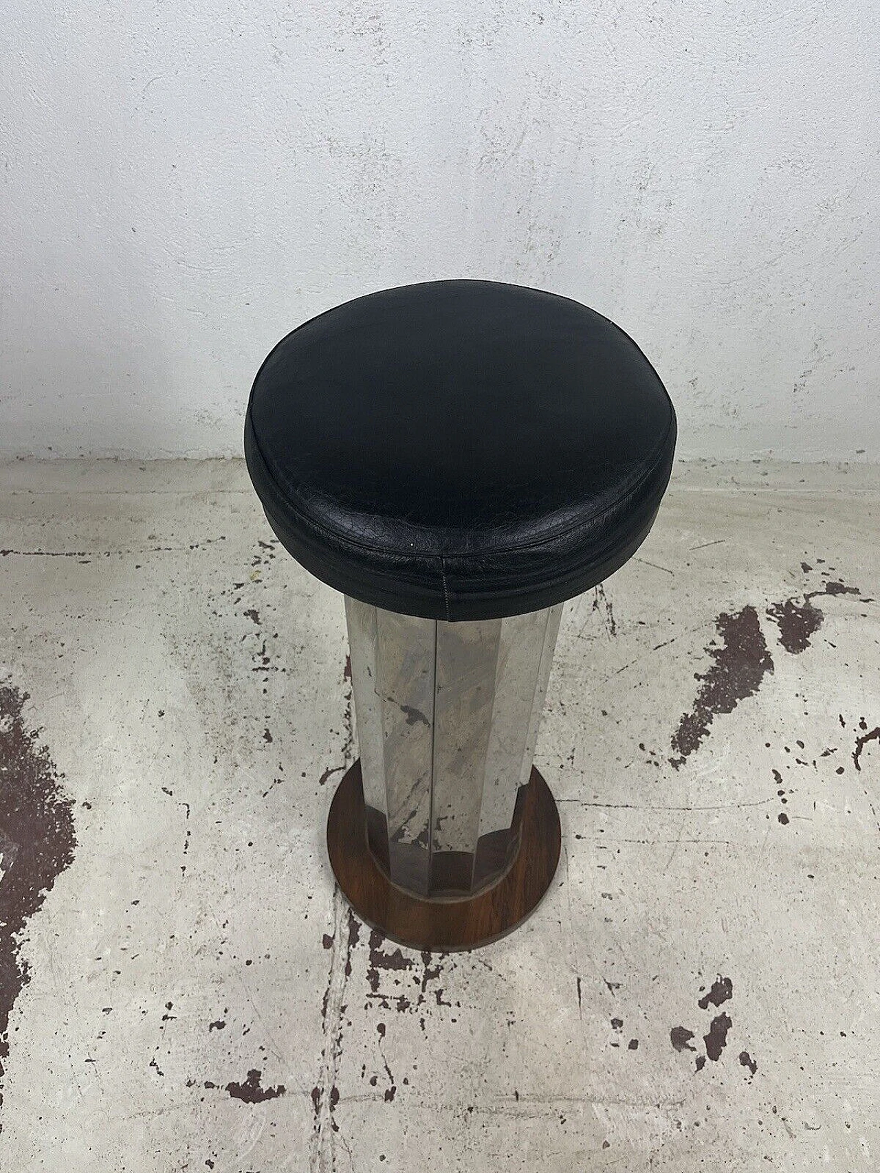 Steel, leather and wood stool, 1970s 7