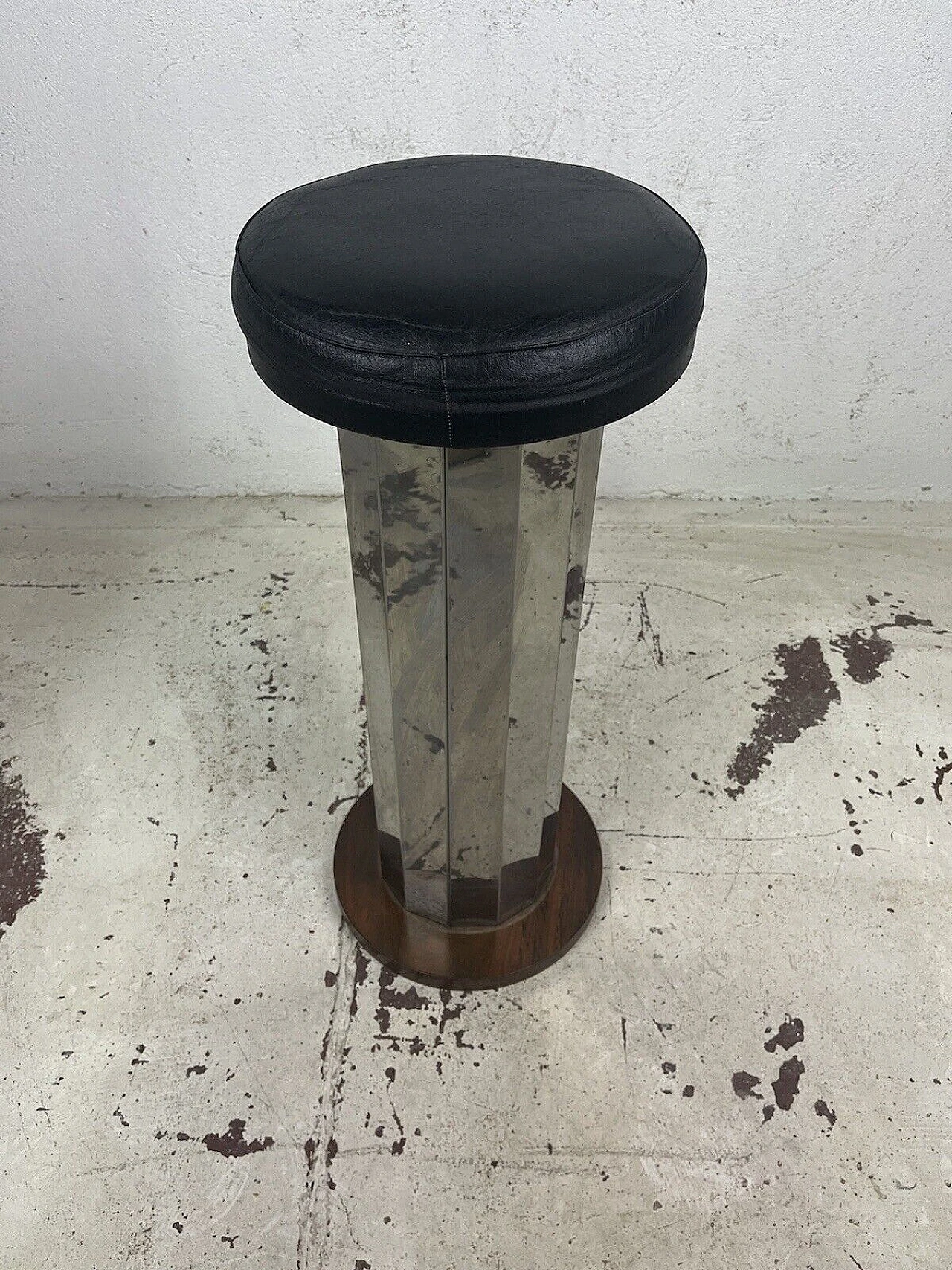 Steel, leather and wood stool, 1970s 8