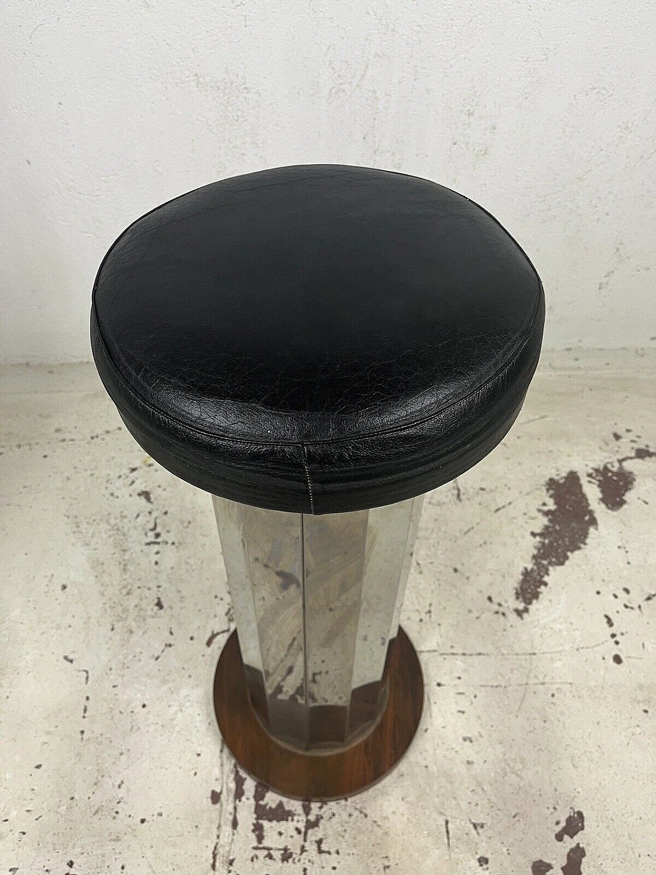 Steel, leather and wood stool, 1970s 11